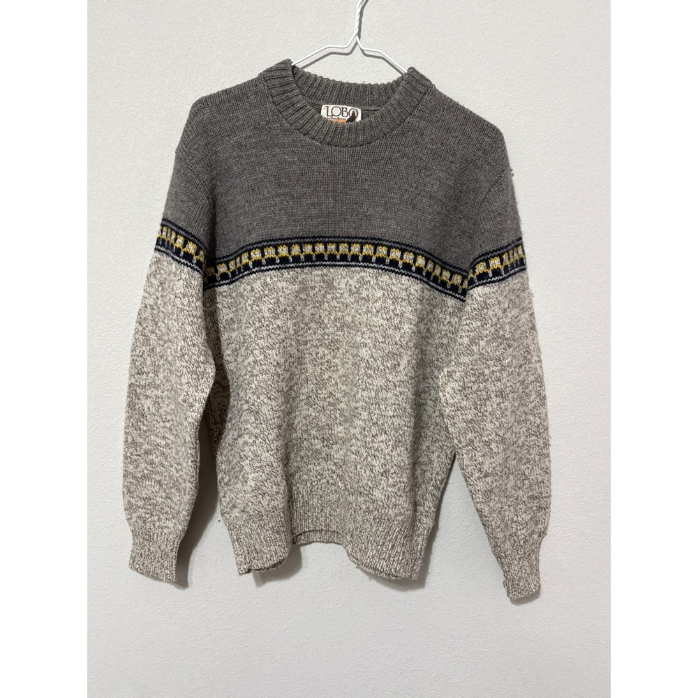 VTG Lobo Pendleton 100% Wool Sweater Large‎ Gray Southwest Fisherman Western
